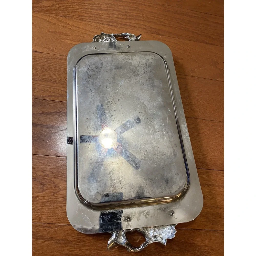 Godinger Silver-Plated Vintage Serving Tray Handles Grape Vine Style 17.5in